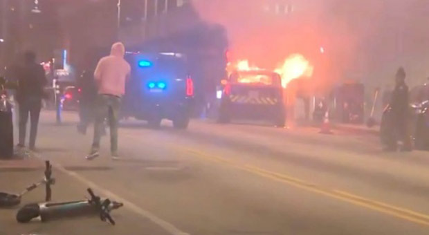 "Largely Peaceful Protest" Sees Police Cruiser Go Up in Flames During Report - WATCH