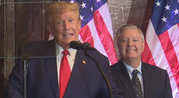 Lindsey Graham Laughs as Trump Says 'We Need a Leader to Stand Up to the RINOs' - WATCH