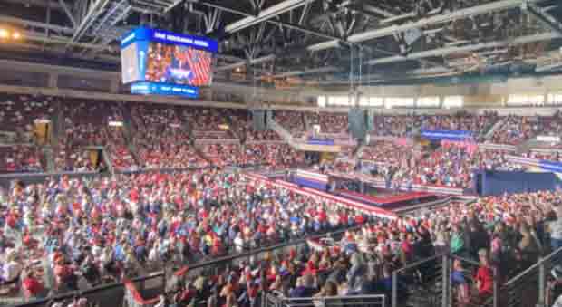Trump Fills 9000 Seat Arena in Erie for Rally Crowds Chant USA
